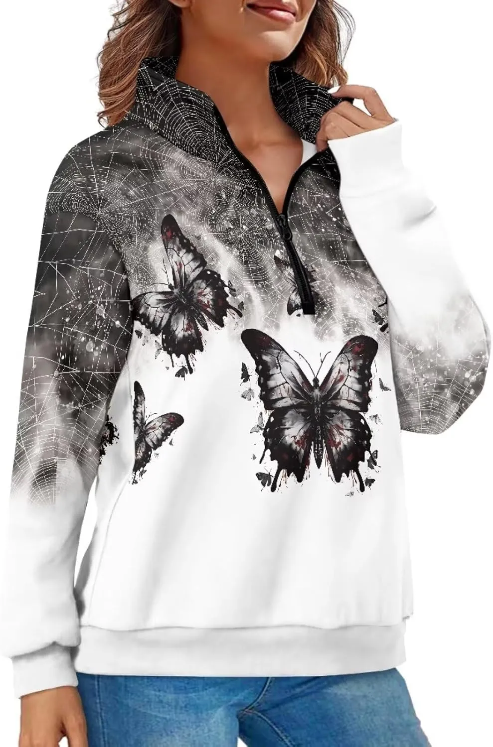 Womens Oversized Hoodie Half Zip UP Sweatshirt Graphic Sweaters for Women 2024 Fall Winter Size S-3XL