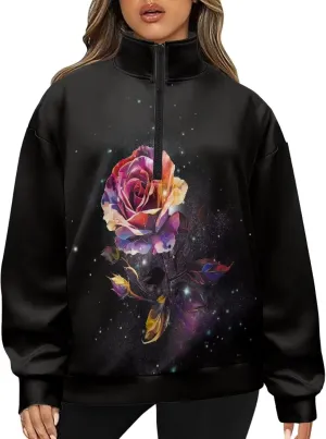 Womens Oversized Hoodie Half Zip UP Sweatshirt Graphic Sweaters for Women 2024 Fall Winter Size S-3XL