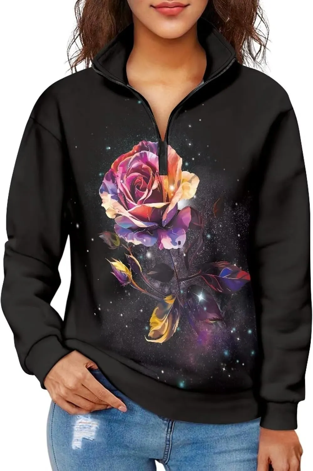 Womens Oversized Hoodie Half Zip UP Sweatshirt Graphic Sweaters for Women 2024 Fall Winter Size S-3XL