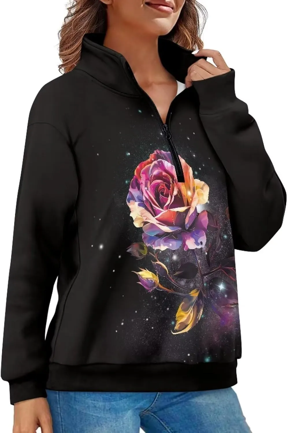 Womens Oversized Hoodie Half Zip UP Sweatshirt Graphic Sweaters for Women 2024 Fall Winter Size S-3XL