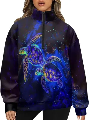 Womens Oversized Hoodie Half Zip UP Sweatshirt Graphic Sweaters for Women 2024 Fall Winter Size S-3XL