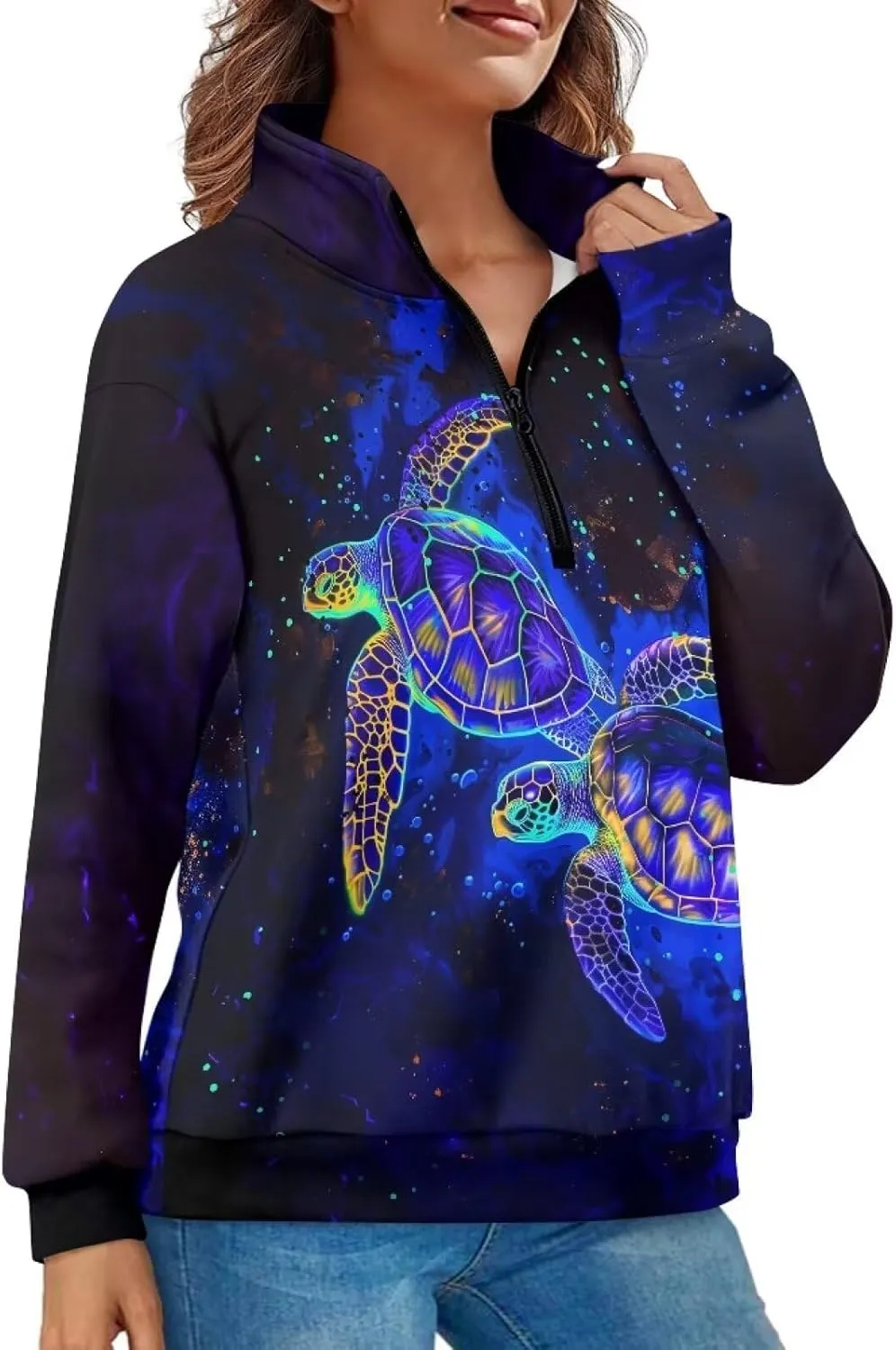 Womens Oversized Hoodie Half Zip UP Sweatshirt Graphic Sweaters for Women 2024 Fall Winter Size S-3XL