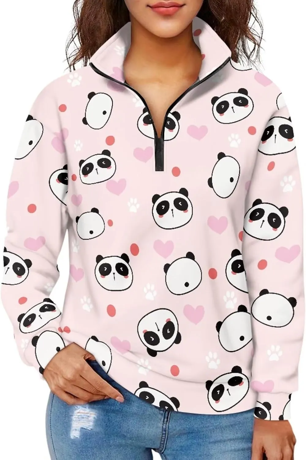 Womens Oversized Hoodie Half Zip UP Sweatshirt Graphic Sweaters for Women 2024 Fall Winter Size S-3XL