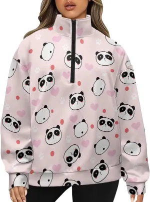 Womens Oversized Hoodie Half Zip UP Sweatshirt Graphic Sweaters for Women 2024 Fall Winter Size S-3XL