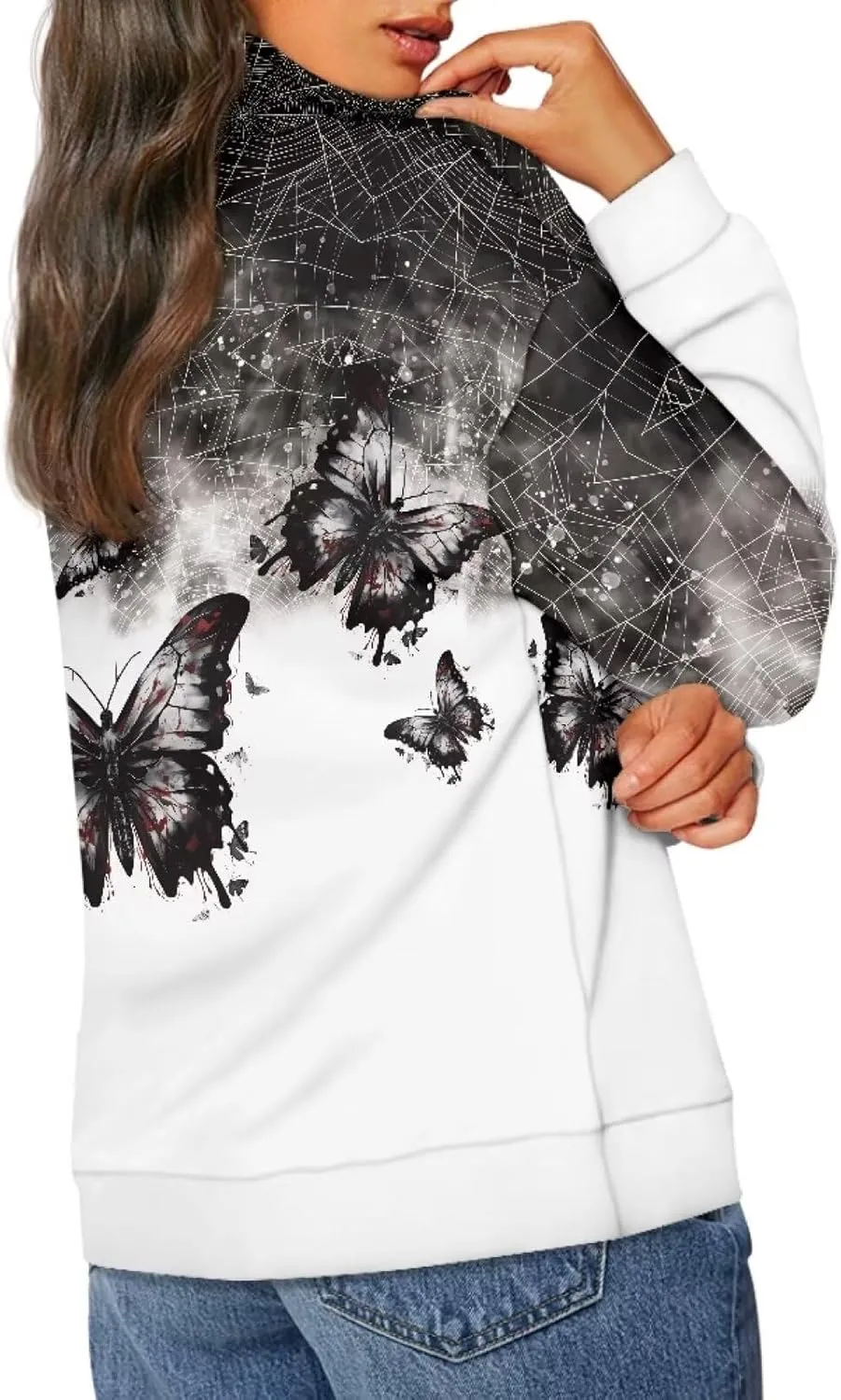 Womens Oversized Hoodie Half Zip UP Sweatshirt Graphic Sweaters for Women 2024 Fall Winter Size S-3XL