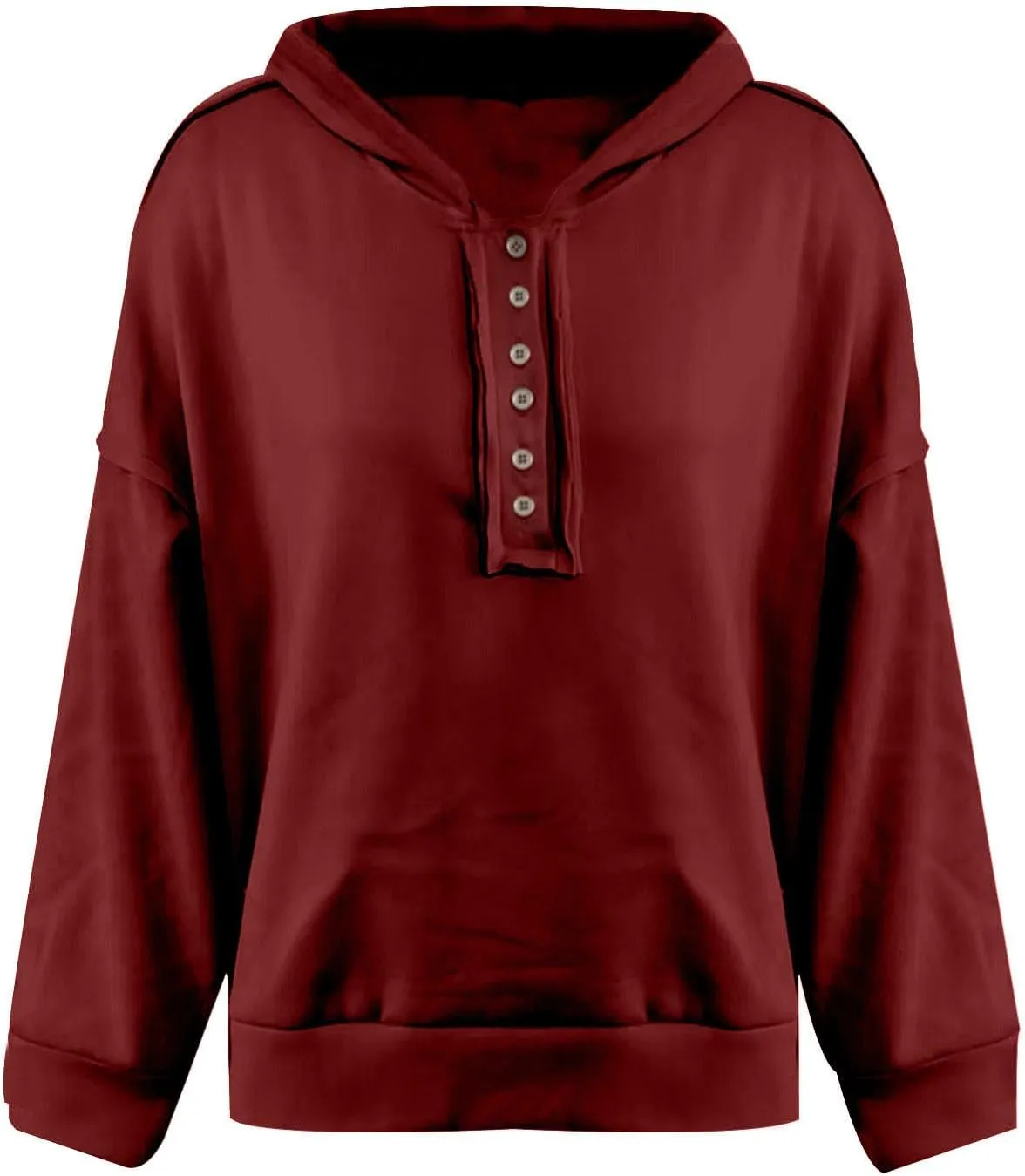 Womens Oversized Hoodies Trendy Loose Button v Neck Hooded Pullover Sweatshirt Fall Outfits 2024 Preppy Clothes