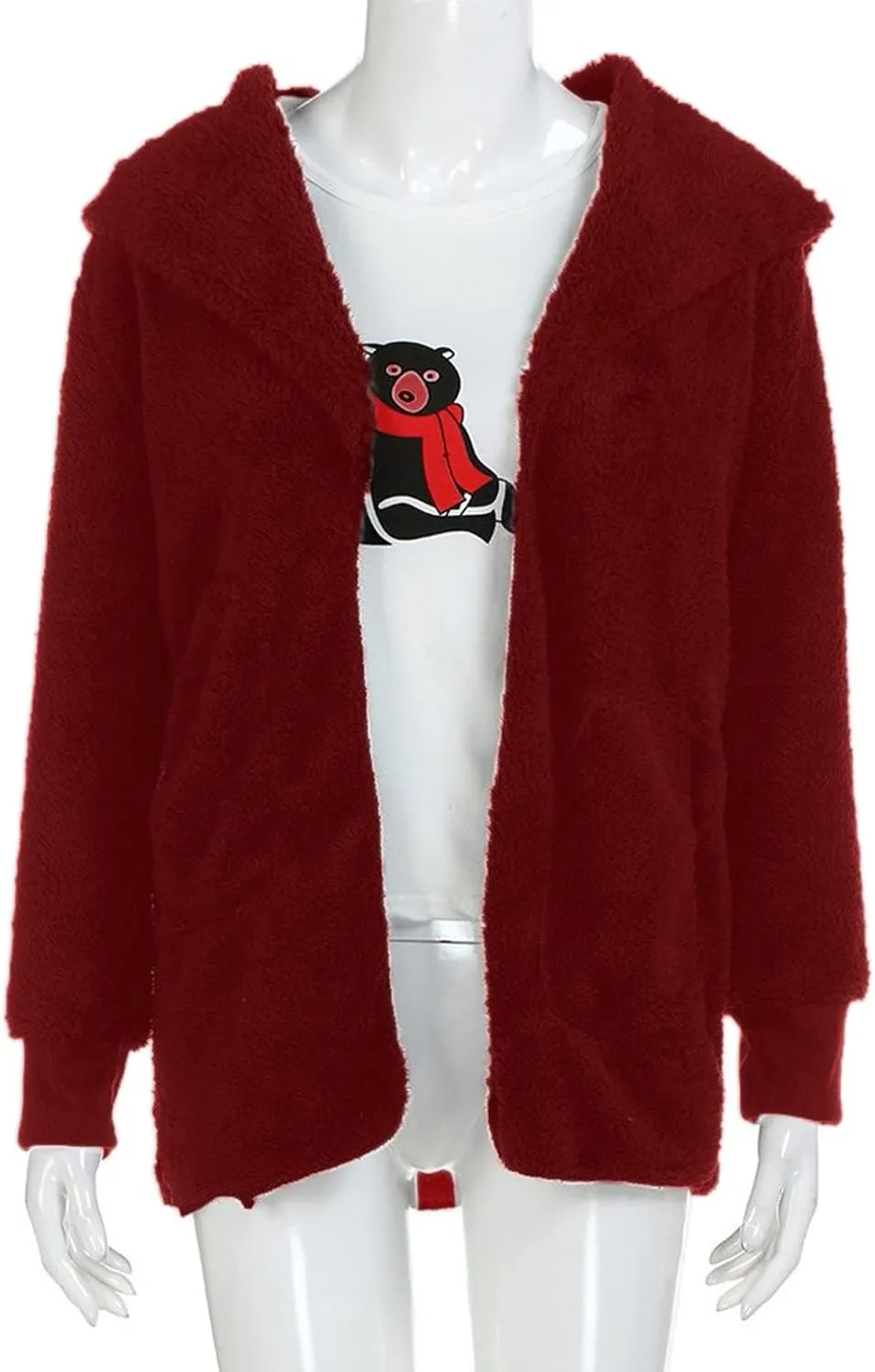 Womens Oversized Sherpa Jacket Baggy Fluffy Fuzzy Hoodie Jackets Comfy Plush Open Front Cardigan Outwear with Pockets