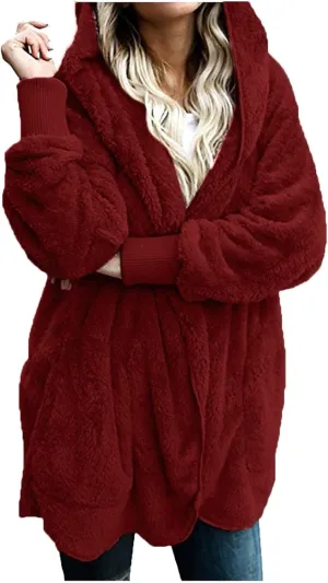 Womens Oversized Sherpa Jacket Baggy Fluffy Fuzzy Hoodie Jackets Comfy Plush Open Front Cardigan Outwear with Pockets