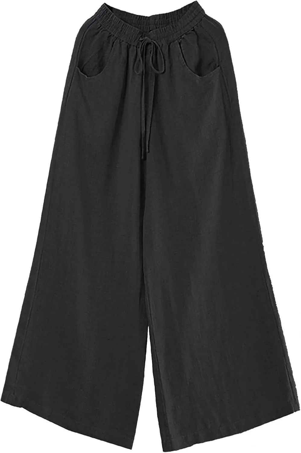 Womens Plus Size High Waist Wide Leg Baggy Cotton Linen Yoga Pants Casual Loose Lounge Palazzo Trousers with Pocket