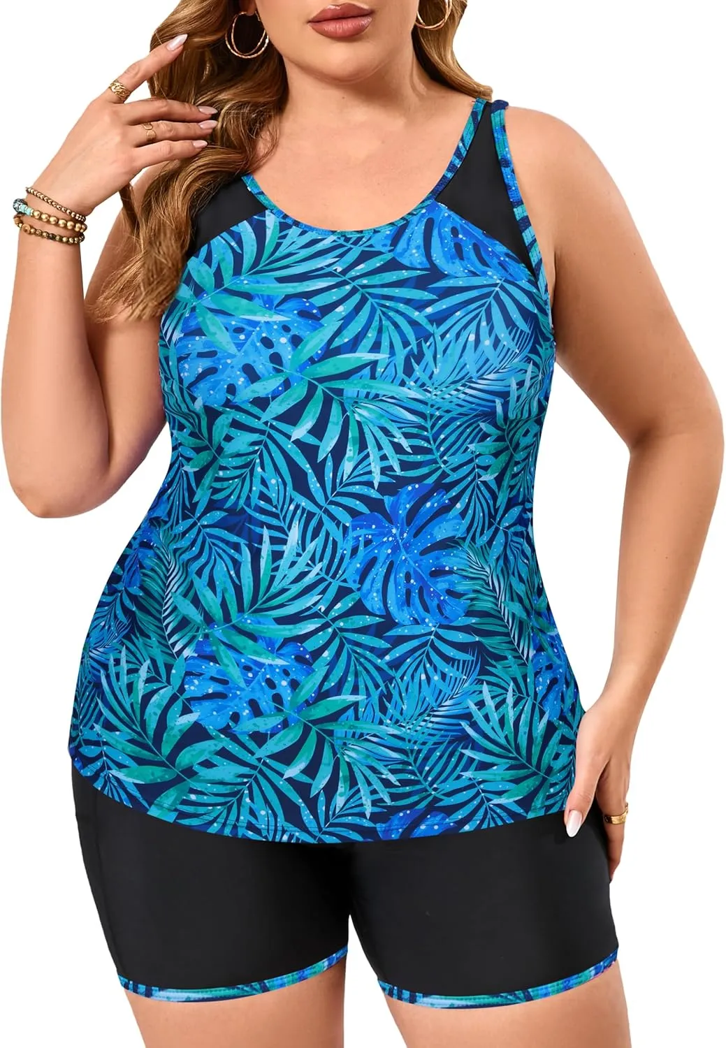 Women's Plus Size Tankini Swimsuits Modest Two Piece Bathing Suits with Pockets Boy Shorts for Tummy Control 2025