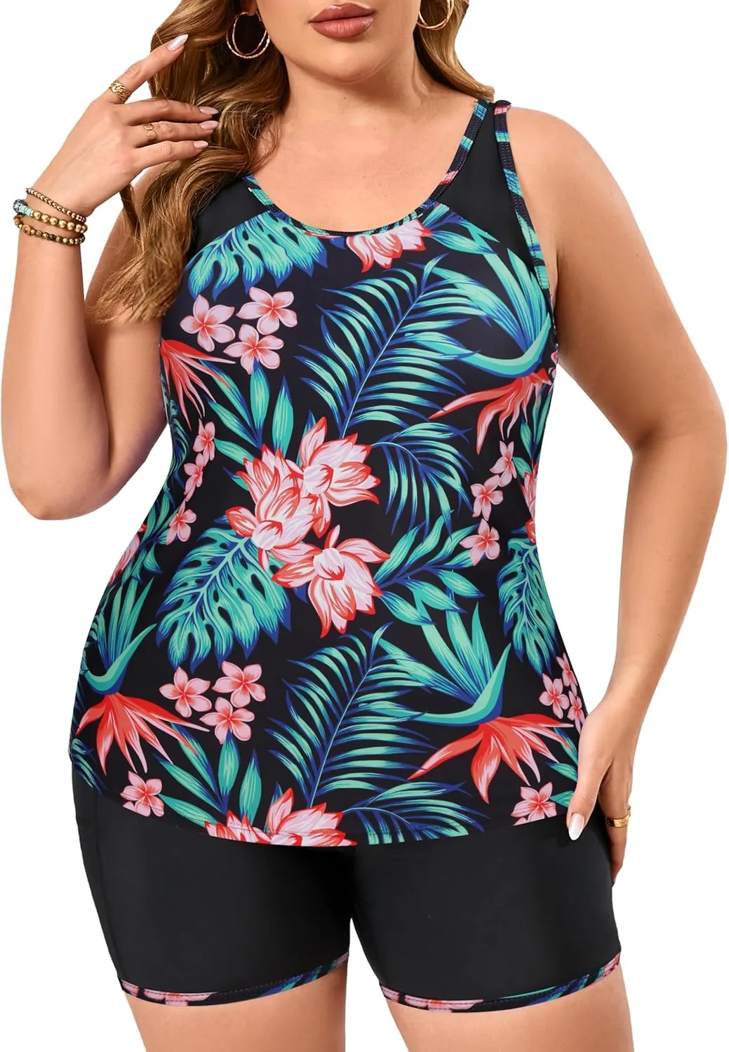 Women's Plus Size Tankini Swimsuits Modest Two Piece Bathing Suits with Pockets Boy Shorts for Tummy Control 2025