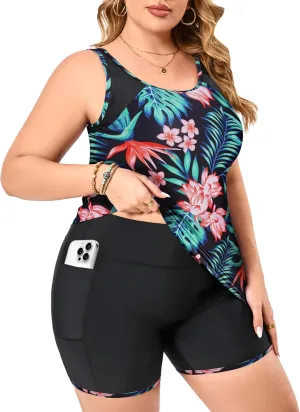 Women's Plus Size Tankini Swimsuits Modest Two Piece Bathing Suits with Pockets Boy Shorts for Tummy Control 2025