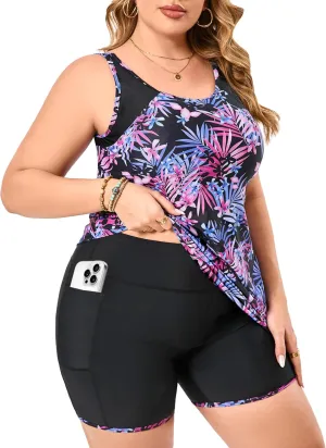 Women's Plus Size Tankini Swimsuits Modest Two Piece Bathing Suits with Pockets Boy Shorts for Tummy Control 2025