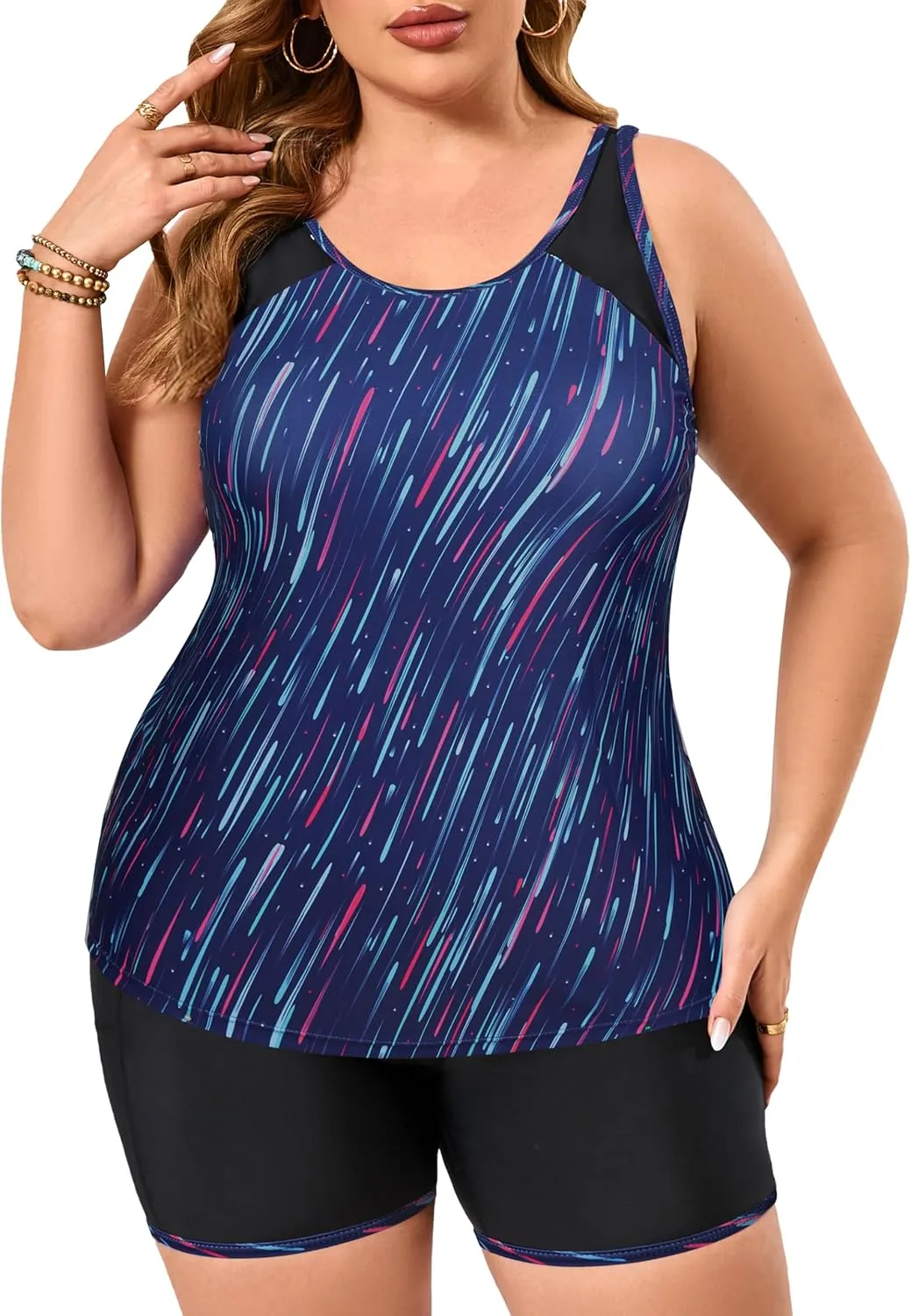 Women's Plus Size Tankini Swimsuits Modest Two Piece Bathing Suits with Pockets Boy Shorts for Tummy Control 2025