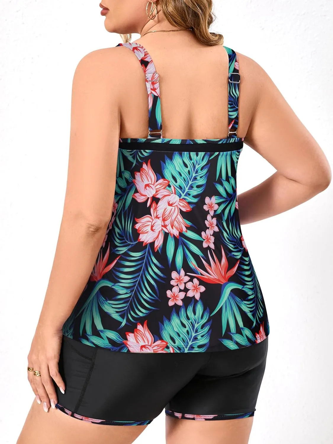Women's Plus Size Tankini Swimsuits Modest Two Piece Bathing Suits with Pockets Boy Shorts for Tummy Control 2025