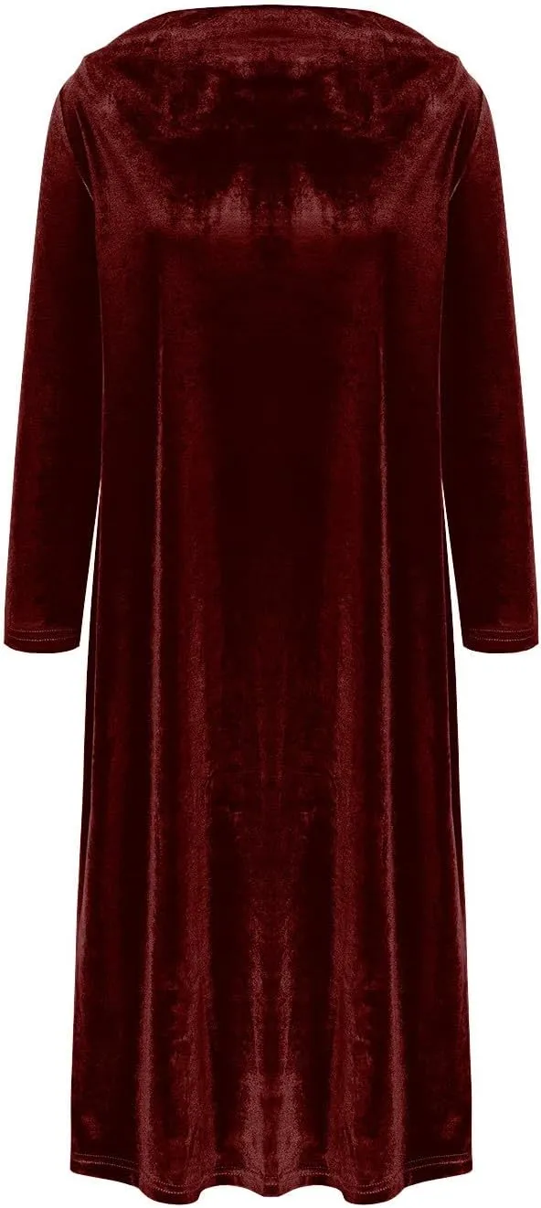 Womens Plus Size Velvet Dress Dressy Elegant Luxury Party Club Long Sleeve Round Neck Wedding Guest Midi Dresses