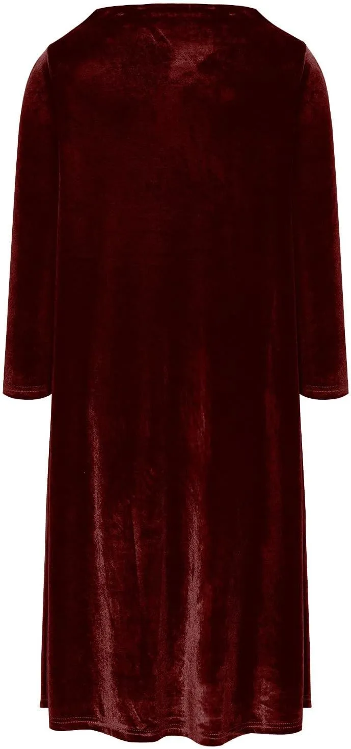 Womens Plus Size Velvet Dress Dressy Elegant Luxury Party Club Long Sleeve Round Neck Wedding Guest Midi Dresses