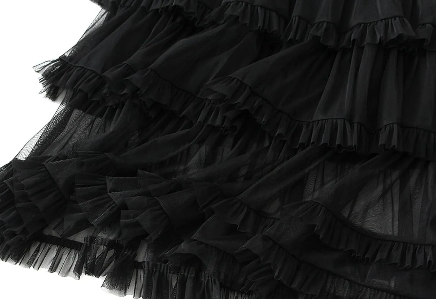 Womens Ruffle Tulle Skirts High Waist Fairy Cake Skirt Pleated Midi Tutu Skirts 2025 Summer Mesh Layered A-line Skirt