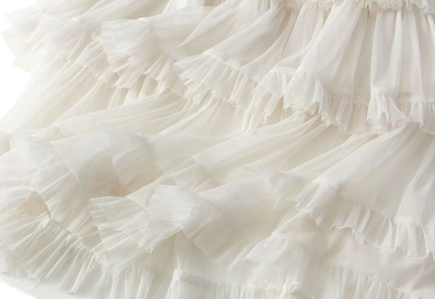Womens Ruffle Tulle Skirts High Waist Fairy Cake Skirt Pleated Midi Tutu Skirts 2025 Summer Mesh Layered A-line Skirt