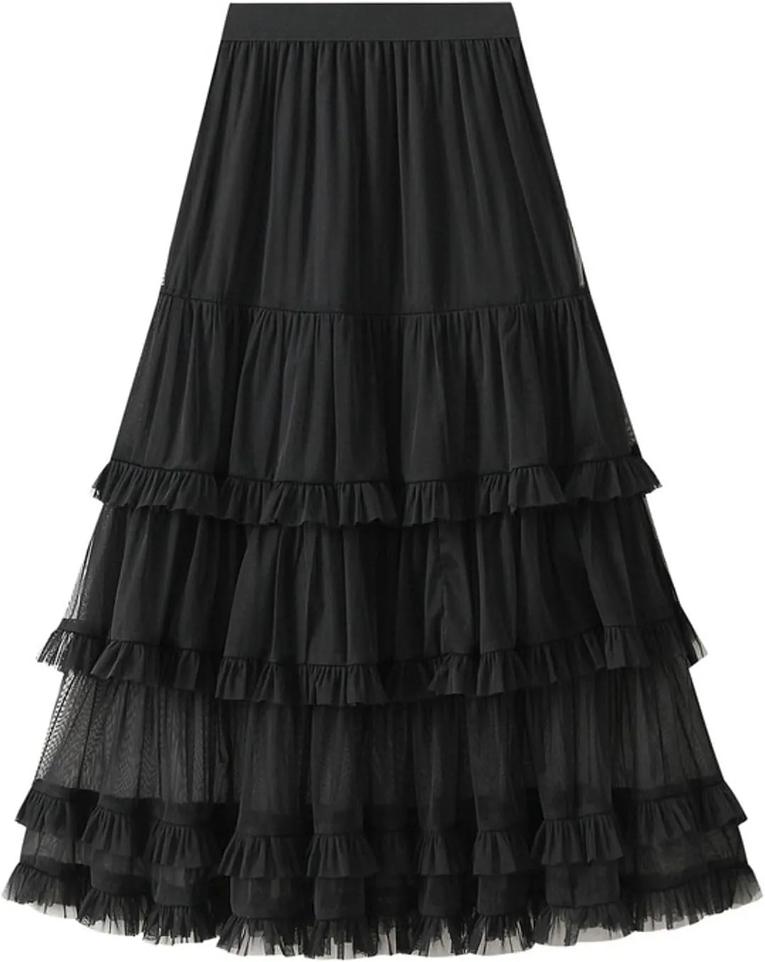 Womens Ruffle Tulle Skirts High Waist Fairy Cake Skirt Pleated Midi Tutu Skirts 2025 Summer Mesh Layered A-line Skirt