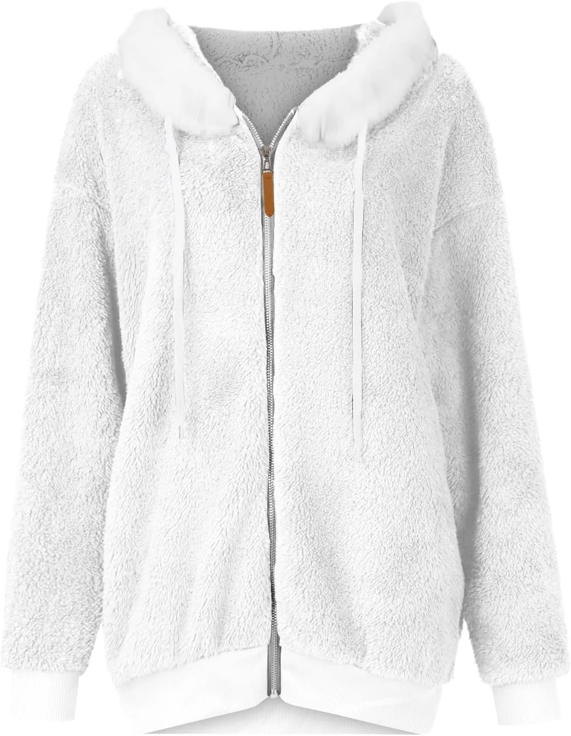 Womens Sherpa Jacket Fuzzy Plus Size Zip Up Hoodie Soft Comfy Fleece Lined Winter Coat with Pockets Warm Outerwear