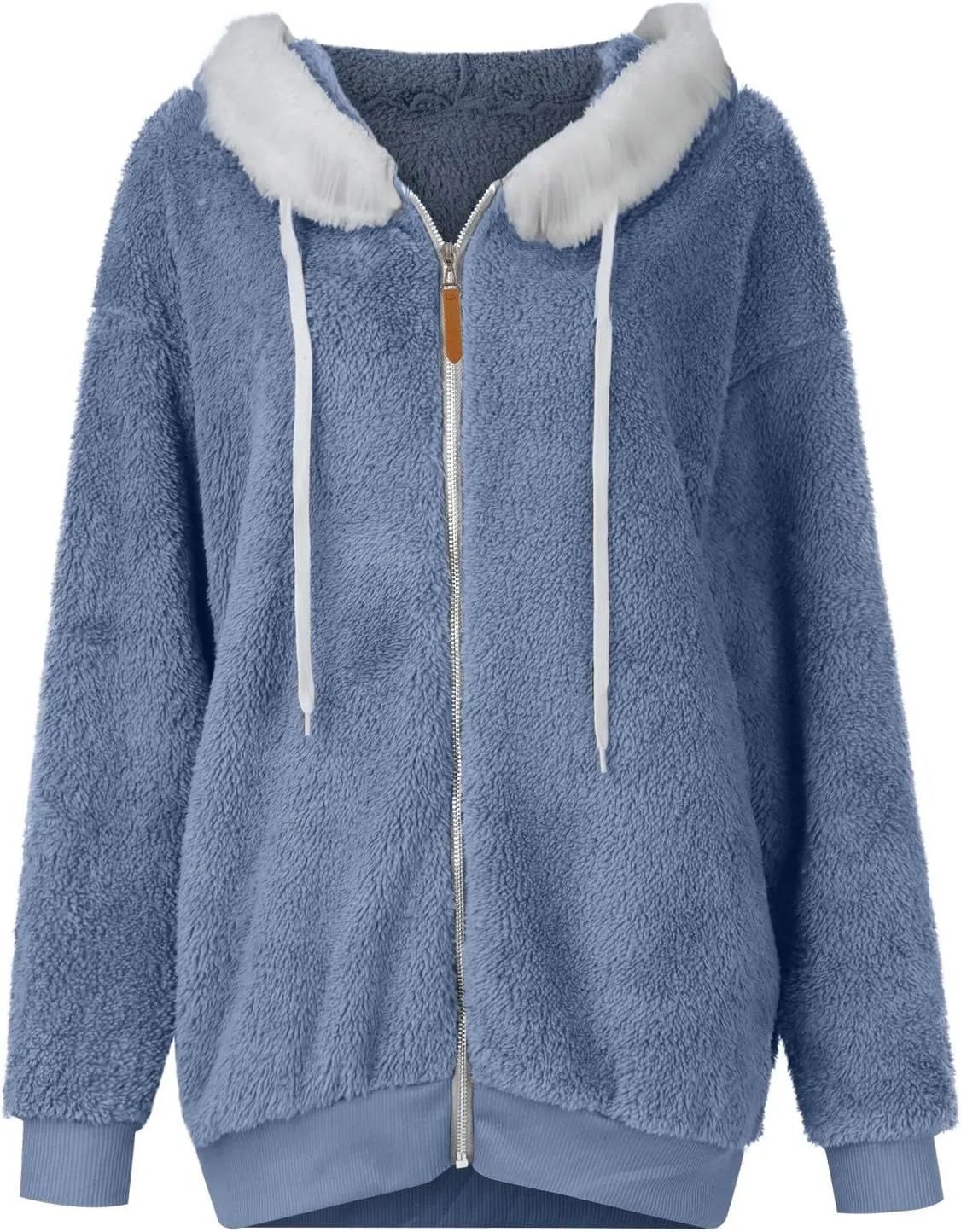 Womens Sherpa Jacket Fuzzy Plus Size Zip Up Hoodie Soft Comfy Fleece Lined Winter Coat with Pockets Warm Outerwear