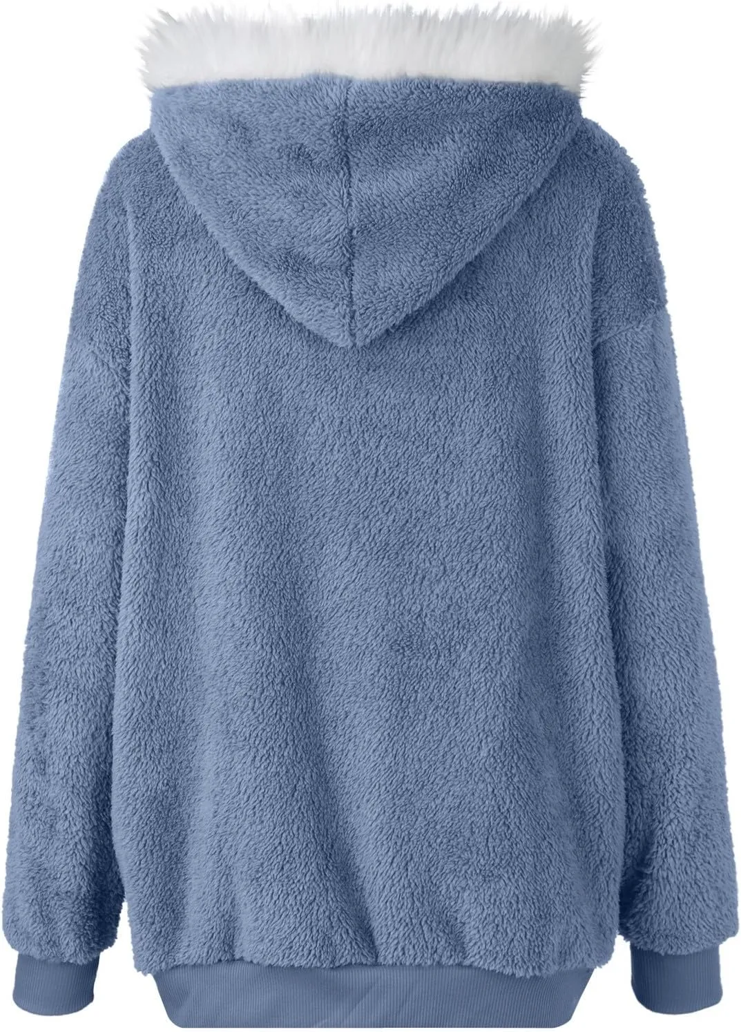 Womens Sherpa Jacket Fuzzy Plus Size Zip Up Hoodie Soft Comfy Fleece Lined Winter Coat with Pockets Warm Outerwear