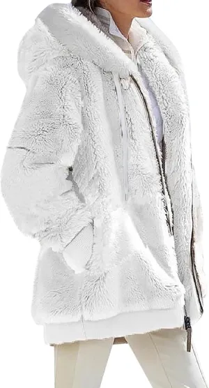 Womens Sherpa Jacket Fuzzy Plus Size Zip Up Hoodie Soft Comfy Fleece Lined Winter Coat with Pockets Warm Outerwear