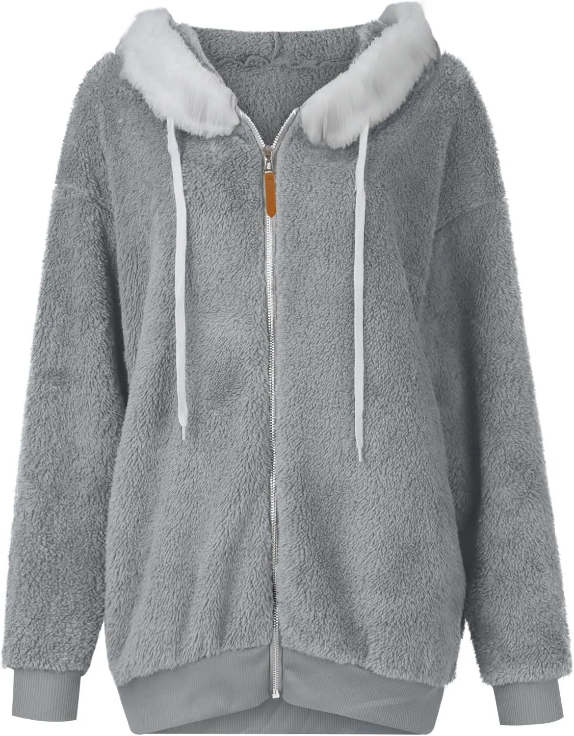 Womens Sherpa Jacket Fuzzy Zip Up Hoodie Oversized Fleece Jackets Fluffy Coat with Pockets