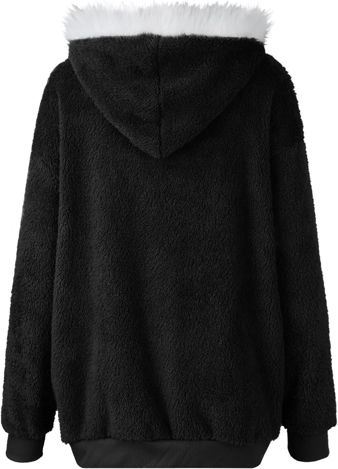 Womens Sherpa Jacket Fuzzy Zip Up Hoodie Oversized Fleece Jackets Fluffy Coat with Pockets
