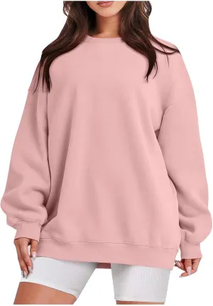 Women's Solid Color Sweatshirt Hoodie Round Neck Pullover Sweater Casual Comfort Fall Fashion Clothing