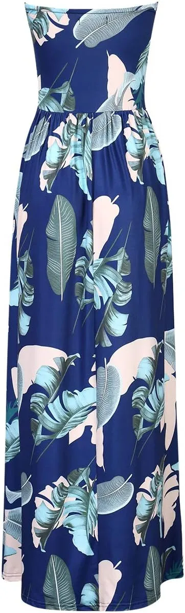 Womens Strapless Graceful Floral Party Maxi Dress