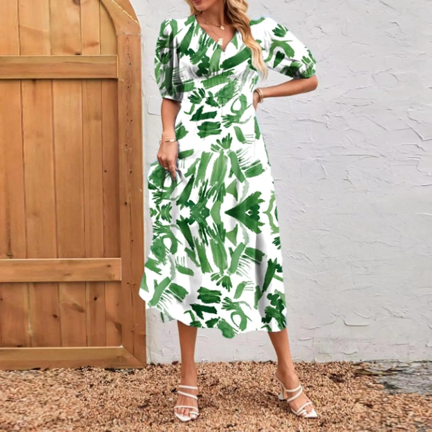 Womens Summer Dresses Floral Short Sleeve Smocked Maxi Dress Boho Plus Size A Line Flowy Beach Long Sundress