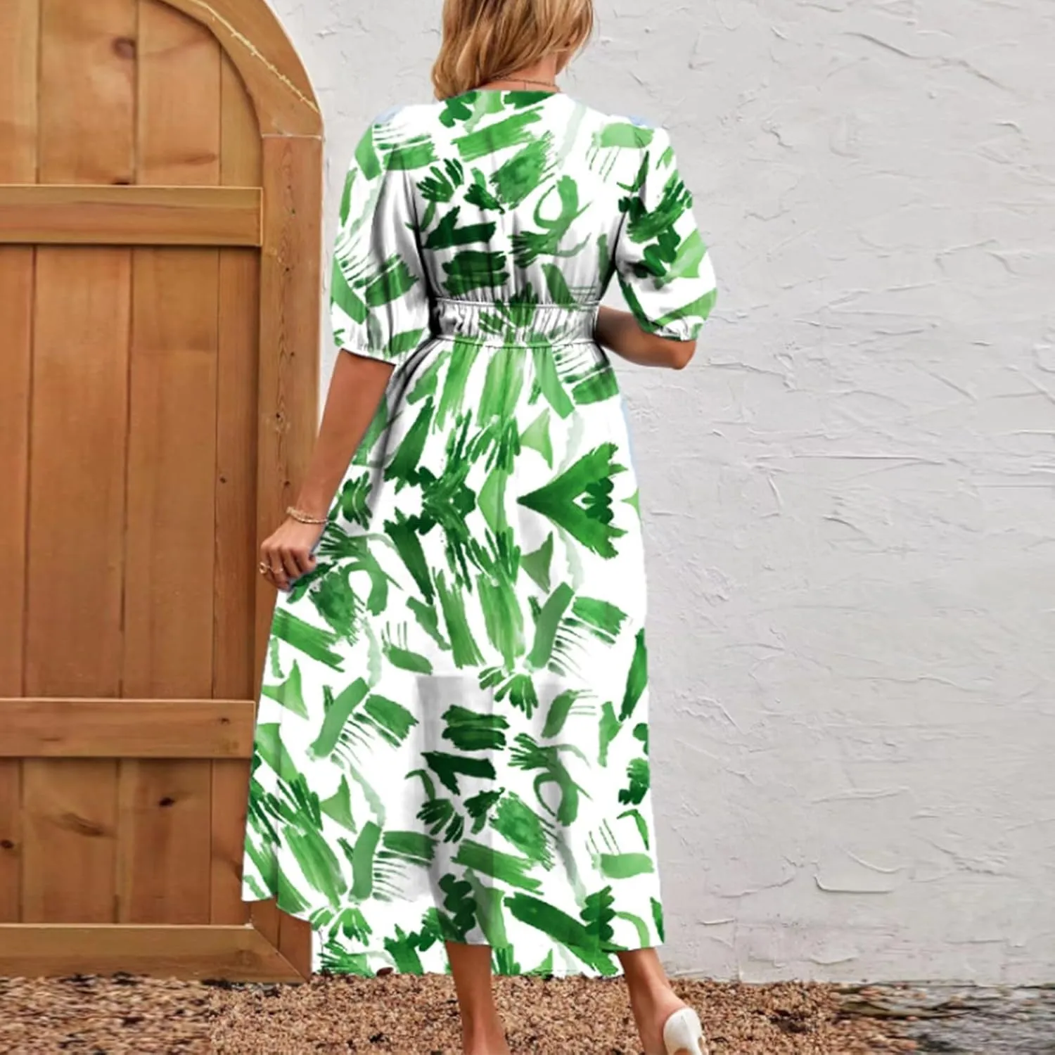 Womens Summer Dresses Floral Short Sleeve Smocked Maxi Dress Boho Plus Size A Line Flowy Beach Long Sundress