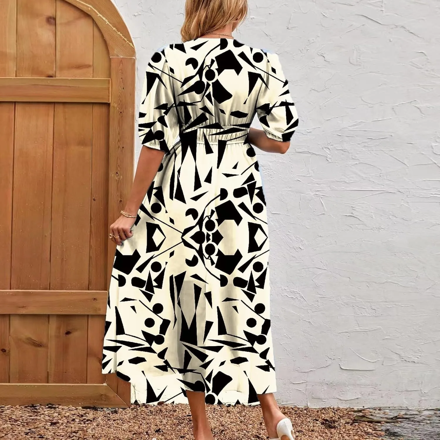 Womens Summer Dresses Floral Short Sleeve Smocked Maxi Dress Boho Plus Size A Line Flowy Beach Long Sundress