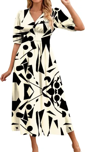 Womens Summer Dresses Floral Short Sleeve Smocked Maxi Dress Boho Plus Size A Line Flowy Beach Long Sundress