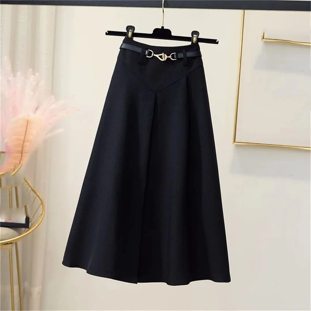 Women's Vintage High Waist Pleated Skirt Korean Style Office Elegant and Comfortable A-Line Midi Skirt