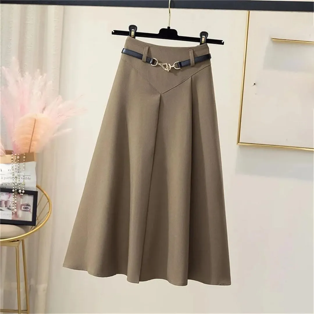 Women's Vintage High Waist Pleated Skirt Korean Style Office Elegant and Comfortable A-Line Midi Skirt