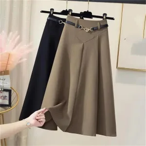 Women's Vintage High Waist Pleated Skirt Korean Style Office Elegant and Comfortable A-Line Midi Skirt