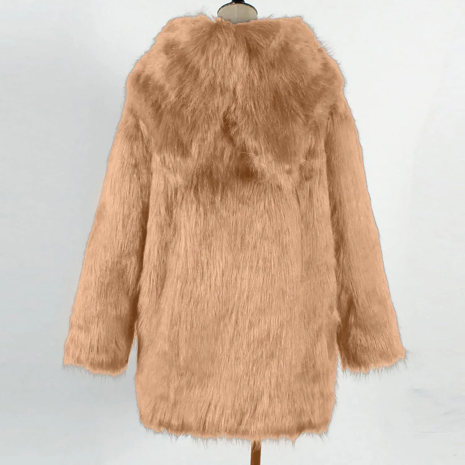 Women's Winter Warm Faux Fur Coat with Hood Long Sleeve Open Front Cardigan Elegant Solid Furry Hooded Jacket Outerwear