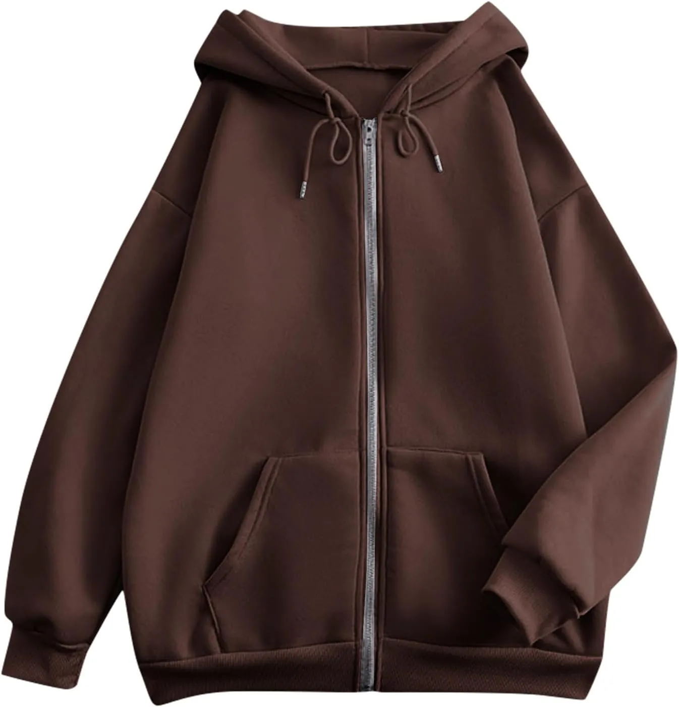 Women's Zip Up Hoodies Casual Fashion Solid Color Long Sleeve Drawstring Pullover Sweatshirt Tops With Pockets