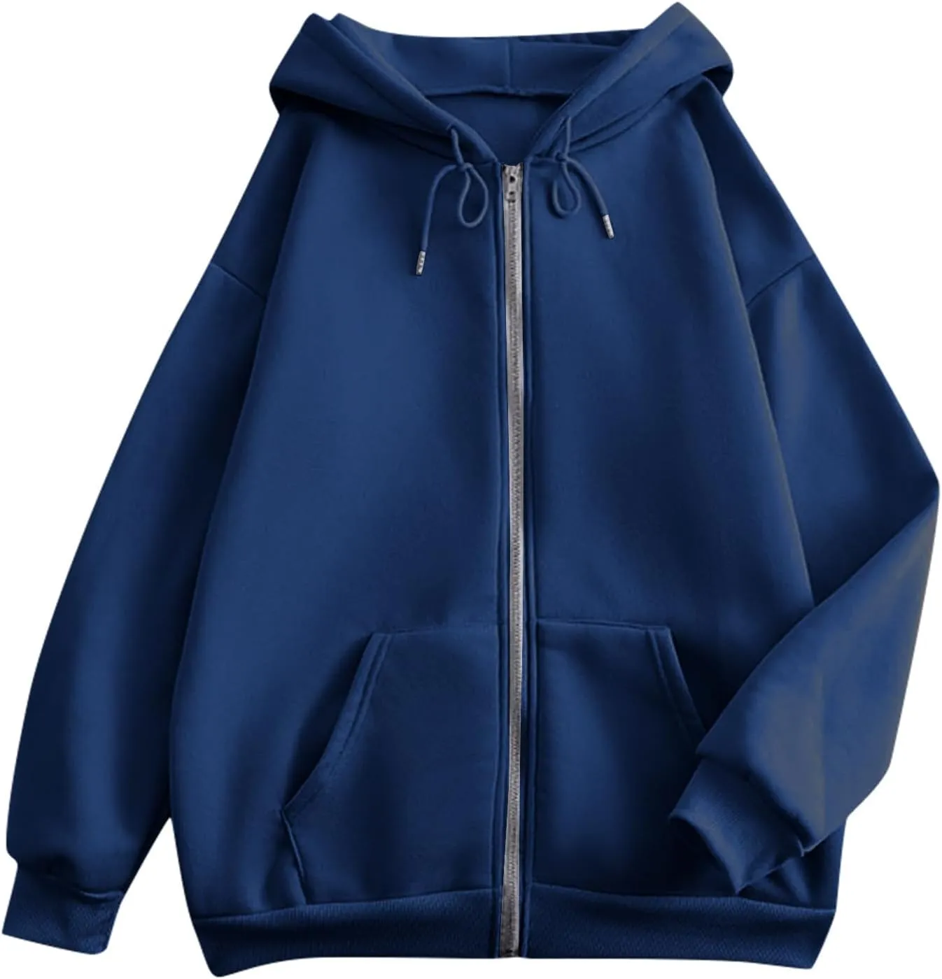 Women's Zip Up Hoodies Casual Fashion Solid Color Long Sleeve Drawstring Pullover Sweatshirt Tops With Pockets