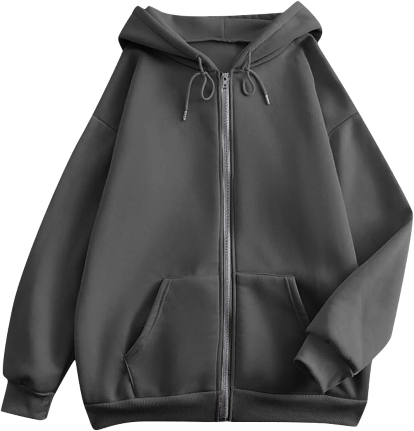 Women's Zip Up Hoodies Casual Fashion Solid Color Long Sleeve Drawstring Pullover Sweatshirt Tops With Pockets