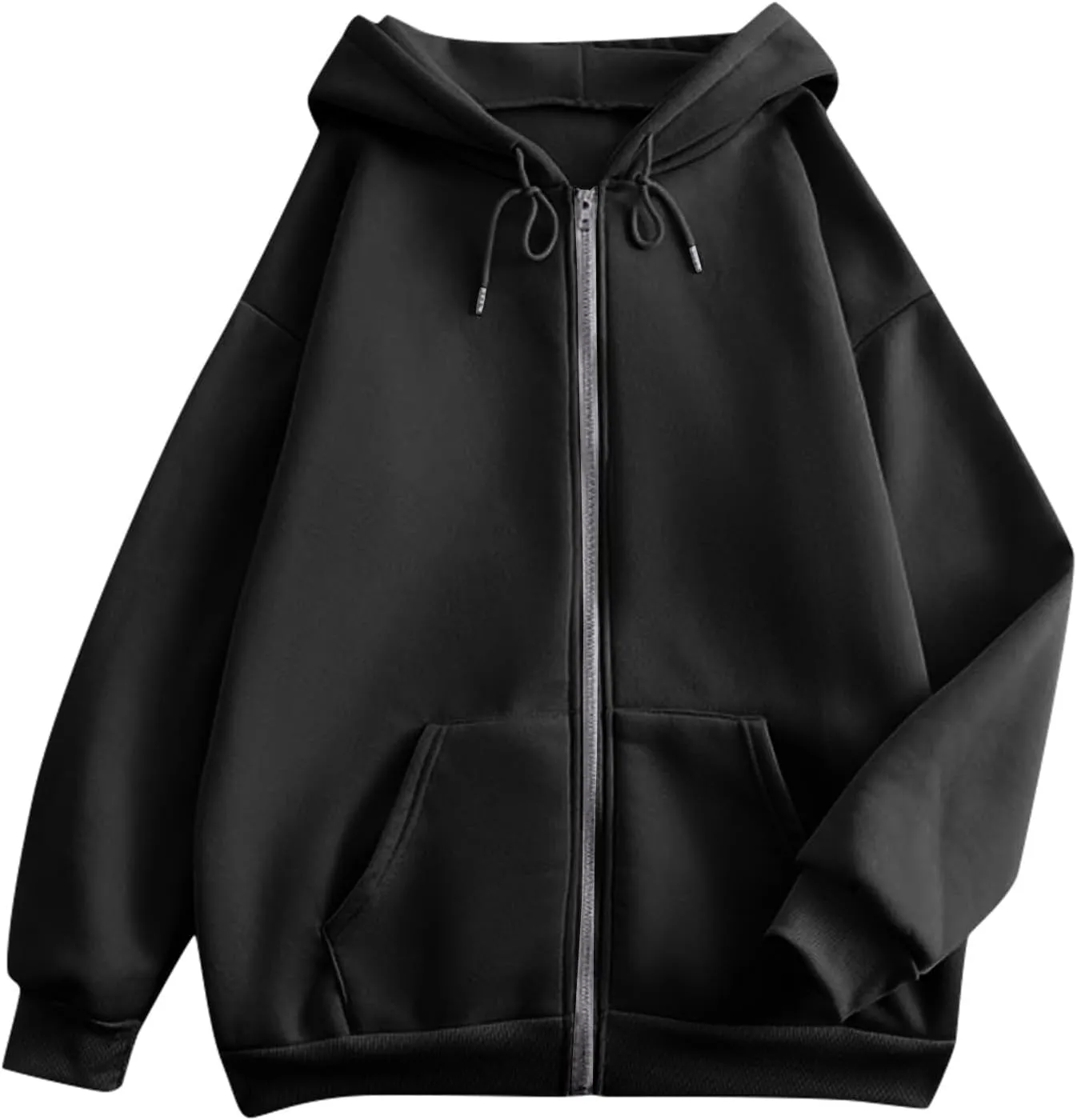Women's Zip Up Hoodies Casual Fashion Solid Color Long Sleeve Drawstring Pullover Sweatshirt Tops With Pockets