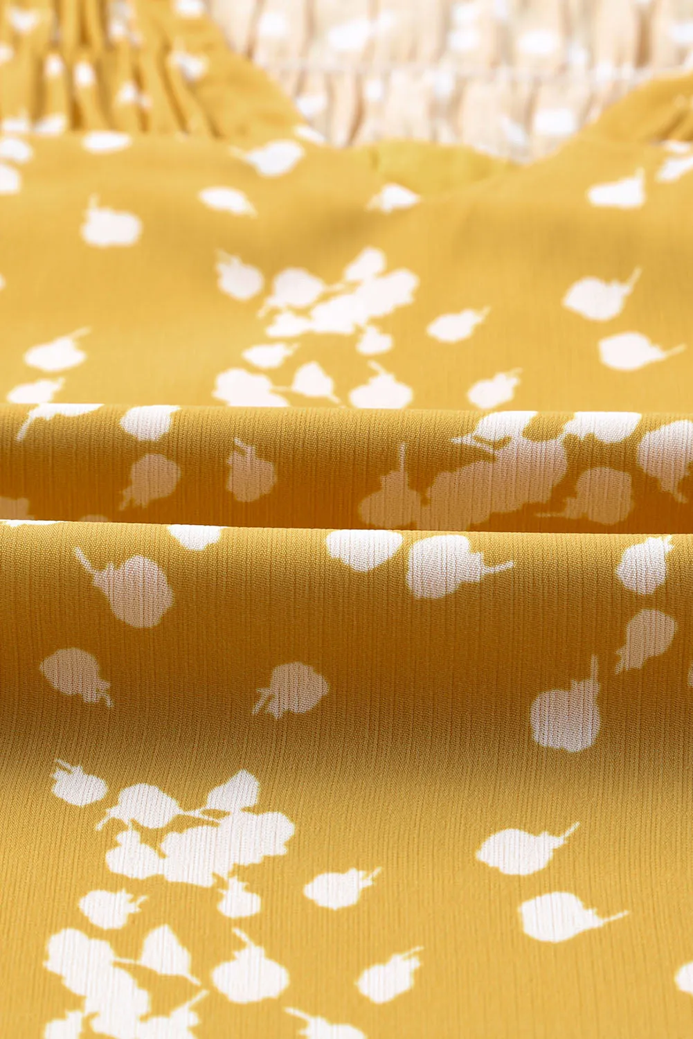 Yellow Split Neck Fall Printed Crinkled Blouse