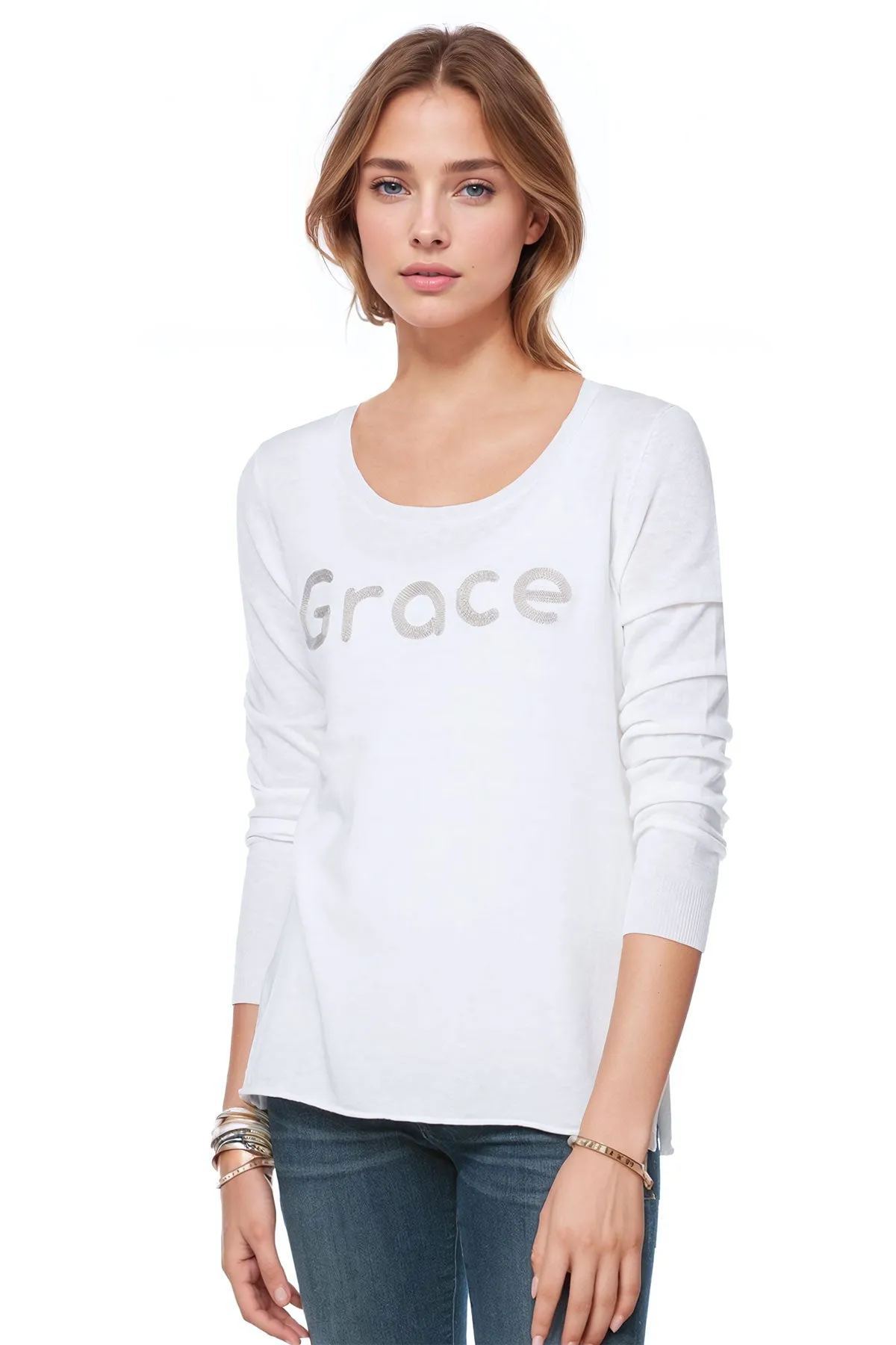 Zen Blend Crewneck Sweater with Stitched Embroidery on Sale Now
