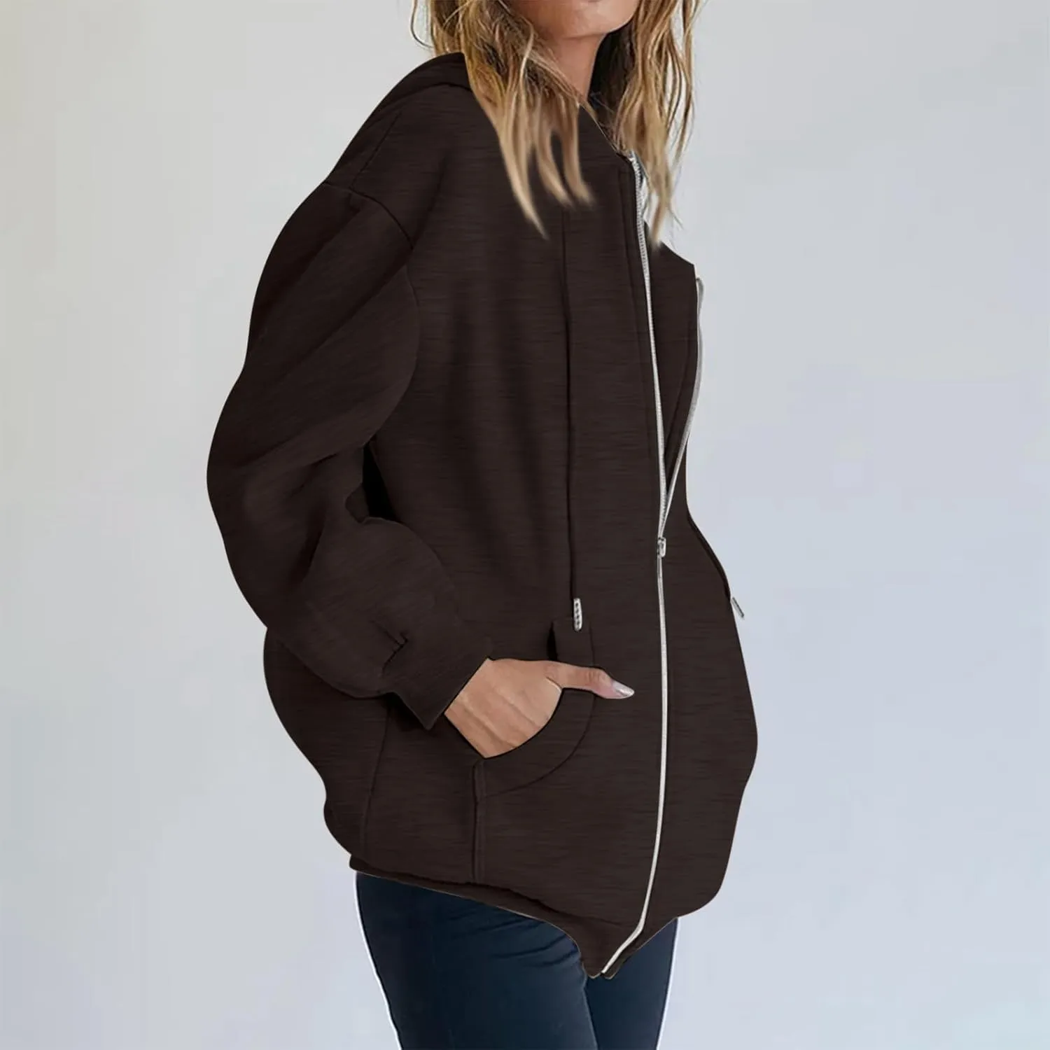Zip Up Hoodie Women Fleece Lined Long Sleeve Oversized Sweatshirt Cute Hoodies Y2K Trendy Fall Jackets with Pockets