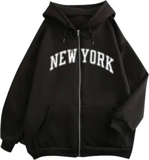 Zip Up Hoodies for Teen Girls New York Sweatshirts with Hood 2024 Fall Outfits Full Zipper Pullover Long Sleeve