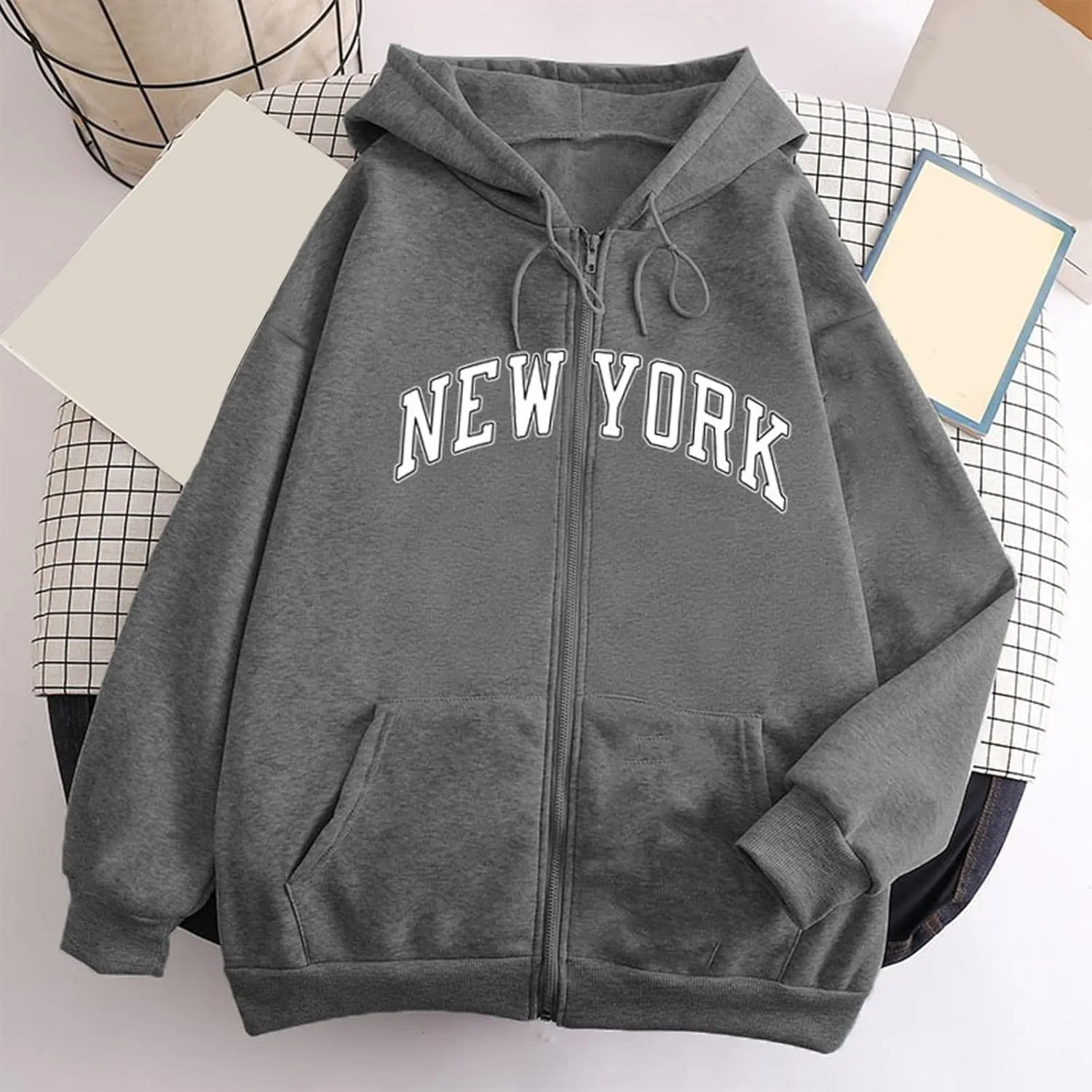 Zip Up Hoodies for Teen Girls New York Sweatshirts with Hood 2024 Fall Outfits Full Zipper Pullover Long Sleeve
