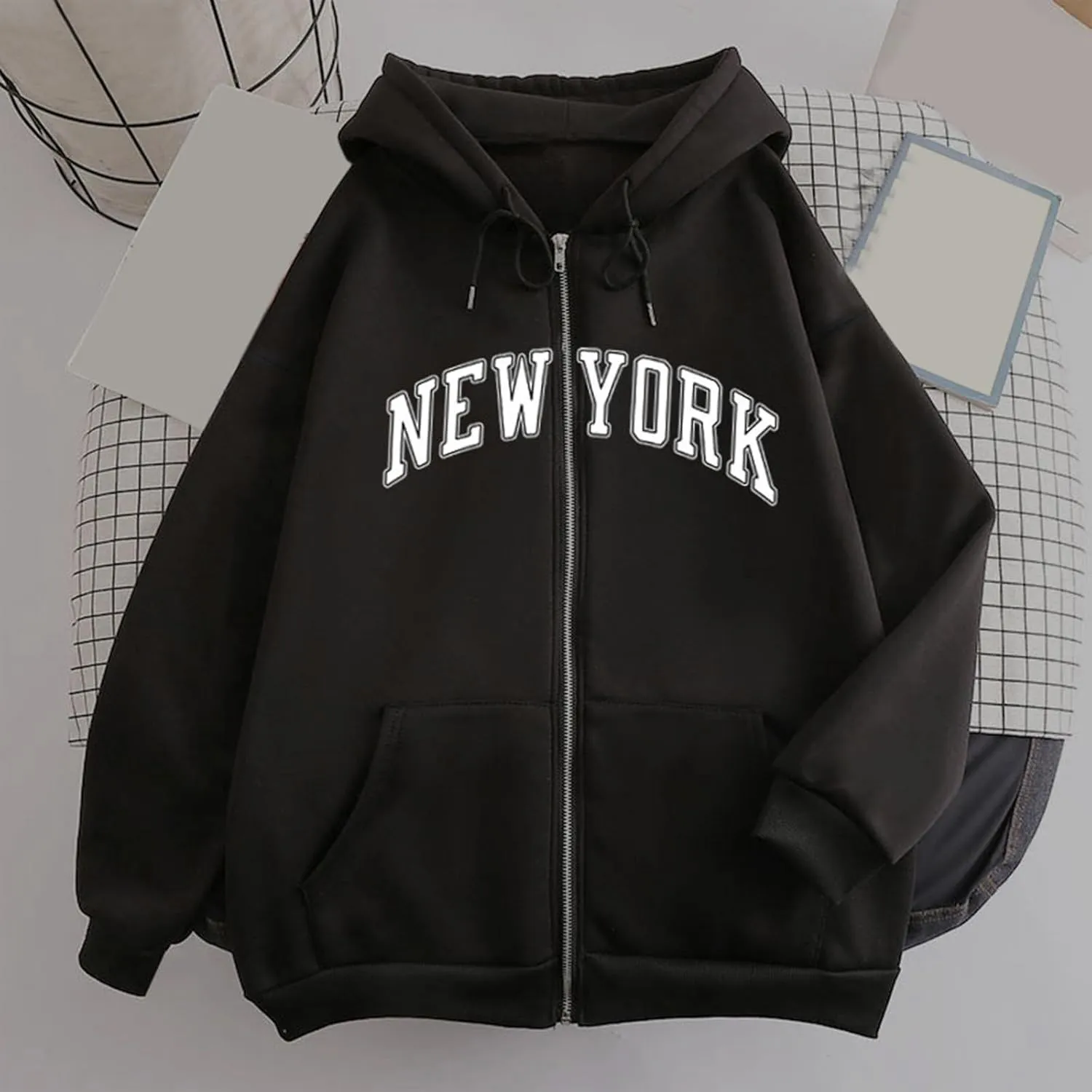 Zip Up Hoodies for Teen Girls New York Sweatshirts with Hood 2024 Fall Outfits Full Zipper Pullover Long Sleeve